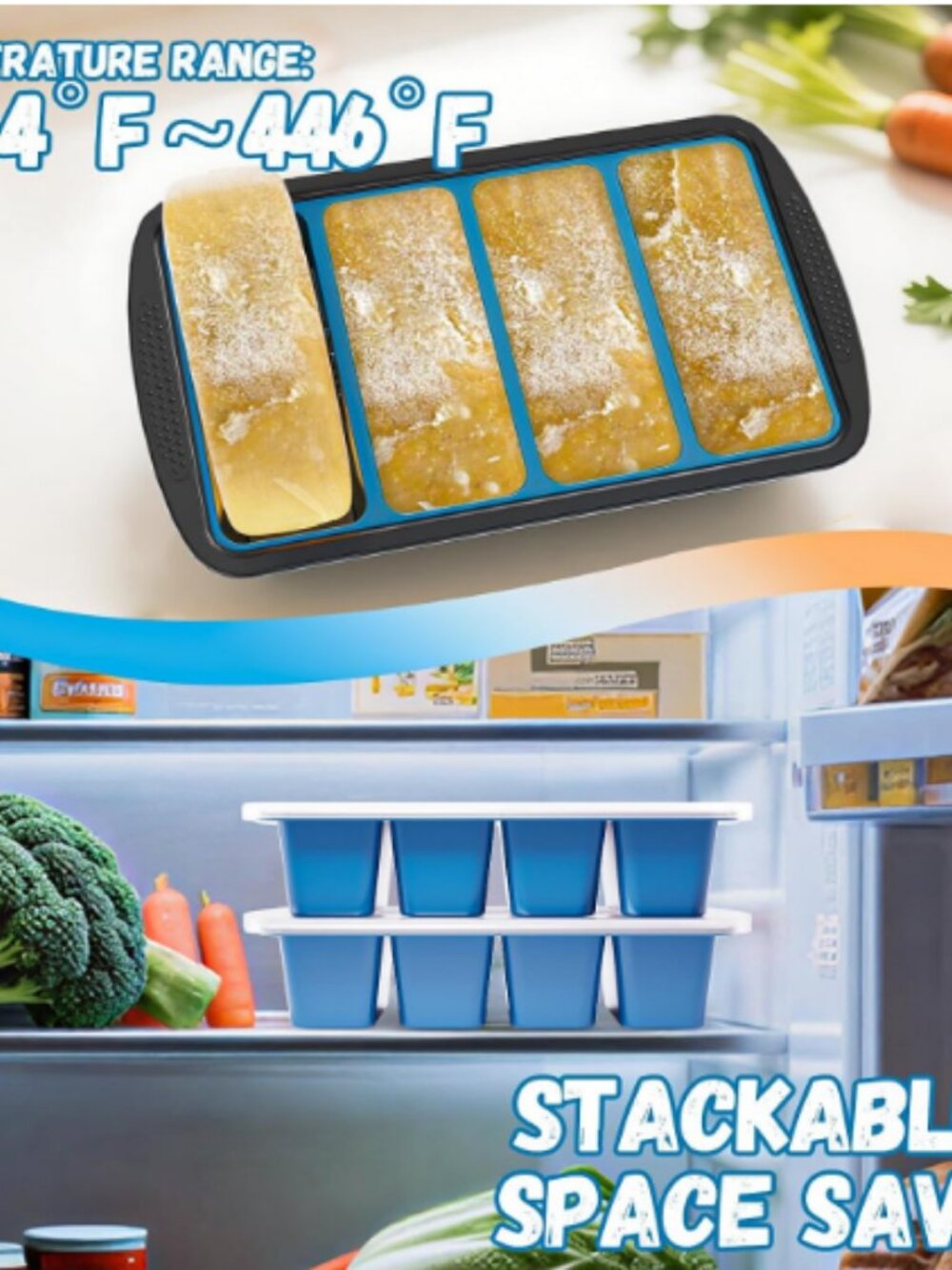 Silicone Soup Freezer Trays with Lids - 3 Pack, ½ cup, 1 cup, and 2 cup - A1 - Picture 2 of 4